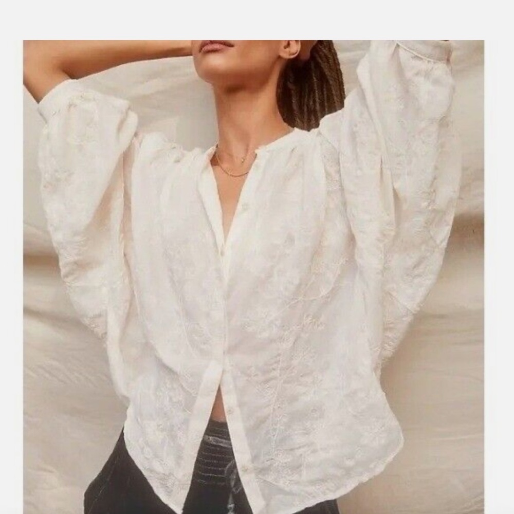 Pilcro Tan and White Blouse with Relaxed Fit